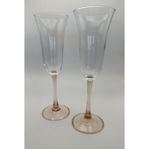 Cristal D Arques Luminarc Rose Fluted Champagne Set Pink Stem Glasses France Two